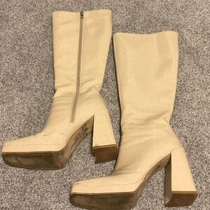 Cream High Heel Boots